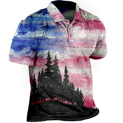 Mens Polo Shirts Patriotic Performance Independence Day American Flag Classic Fit Golf Shirts