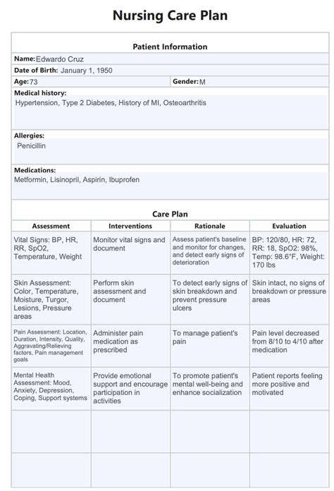 Nursing Care Plan Template And Example Free Pdf Download