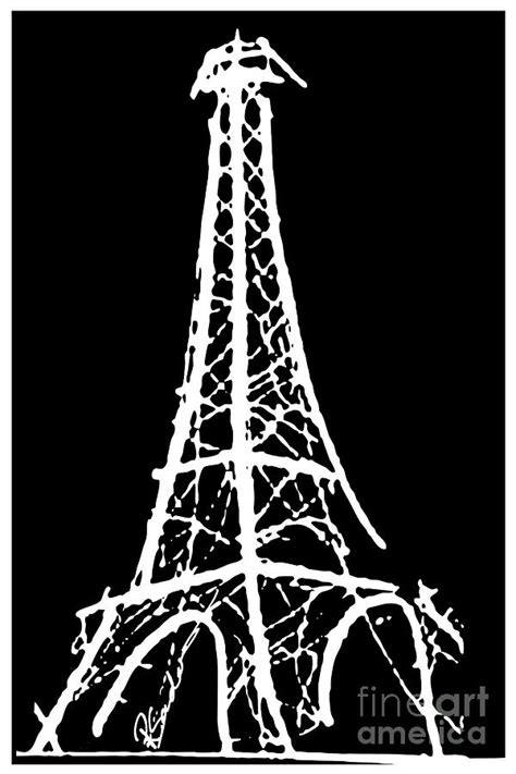 Eiffel Tower Paris France White On Black Painting By Robyn Saunders
