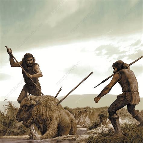 Prehistoric Humans Hunting Artwork Stock Image C013 9580 Science