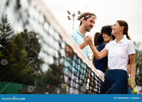 Tennis Handshake And Teamwork With A Health Athlete Or Coach Shaking