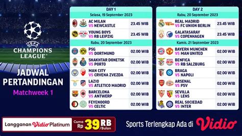 Jadwal Lengkap Dan Link Live Streaming Liga Champions Matchday 1 Di