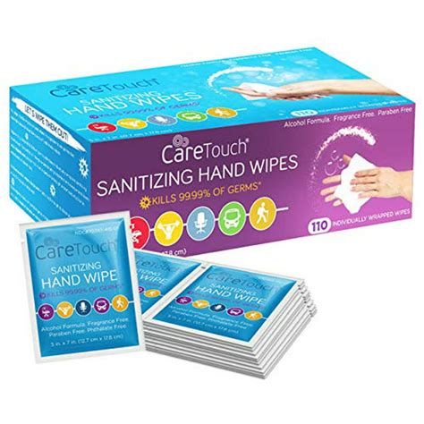Care Touch Hand Sanitizing Wipes 110 Individually Wrapped Antiseptic