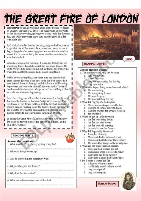 The Great Fire Of London Esl Worksheet By Baiba