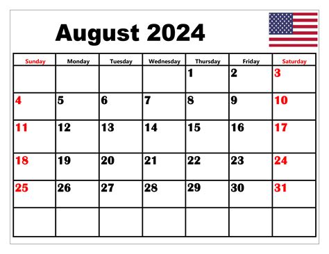 2024 August Calendar With Holidays Template Printable Kacy Sallie