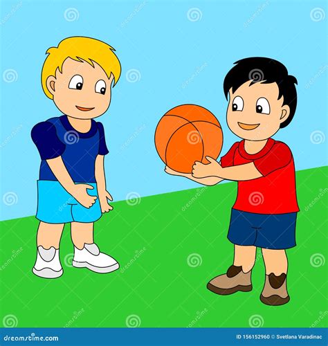 Two Boys Playing Basketball Stock Vector Illustration Of Playing