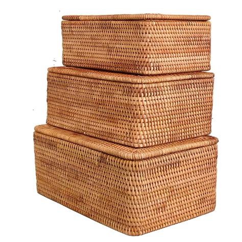 Laundry Basket Wicker Large With Cover Rattan Woven Rattan Storage