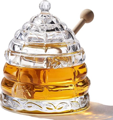 Paulsway Honey Jar With 2 Dippers Crystal Beehive Honey Dish With