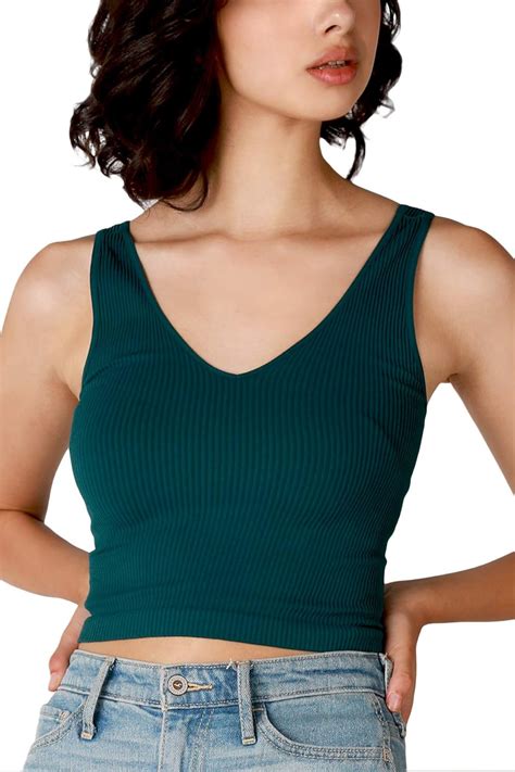 Buy Nikibiki Women Seamless V Neck Ribbed Crop Top Made In Usa One Size Deep Teal At