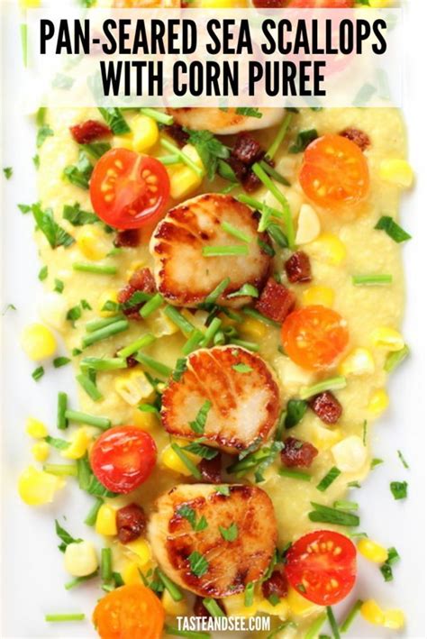 2 flattened cloves of garlic. These Pan-Seared Sea Scallops with Corn Puree are a delicious, decadent low-calorie meal full of ...