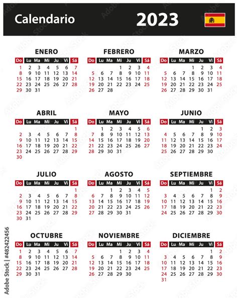 2023 Calendar Vector Stock Illustration Spain Spanish Version