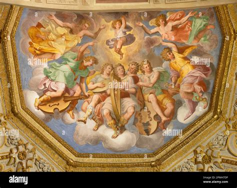 GENOVA, ITALY - MARCH 6, 2023: The ceiling fresco of Choir of angels