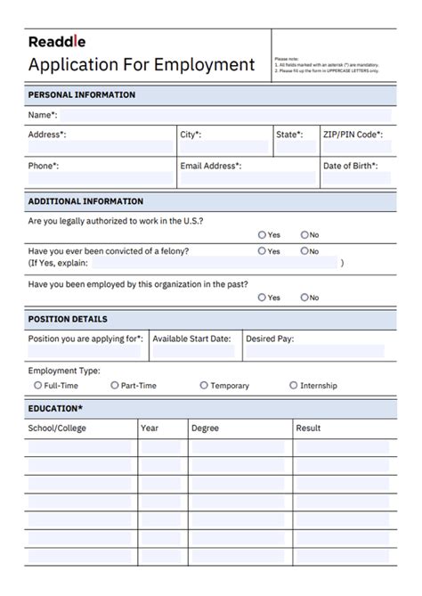 Examples Of Job Applications Forms