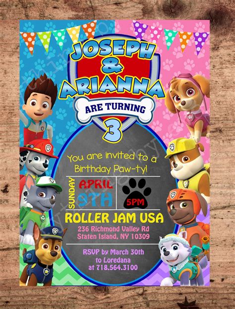 Personalized Paw Patrol Birthday Invitation For Twins Etsy In 2021
