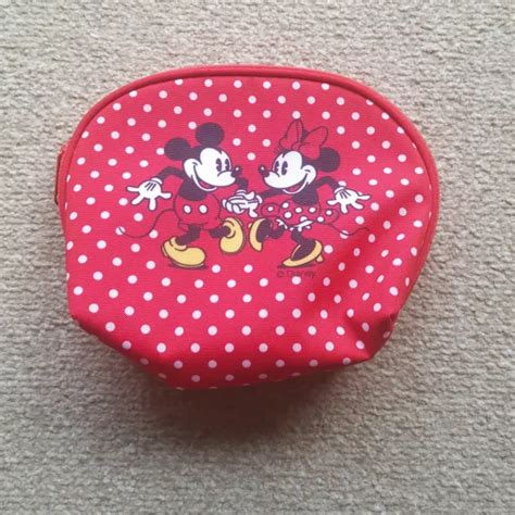 Disney Mickey Mouse And Minnie Mouse Cosmetics Bag Red With White Polka