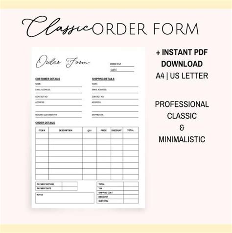 Order Form Order Template Small Business Form Business Etsy Order