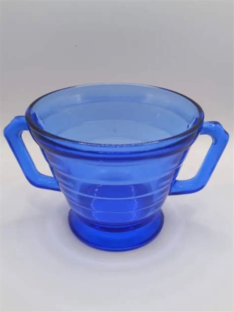 S Vintage Hazel Atlas Cobalt Blue Depression Glass Sugar Bowl