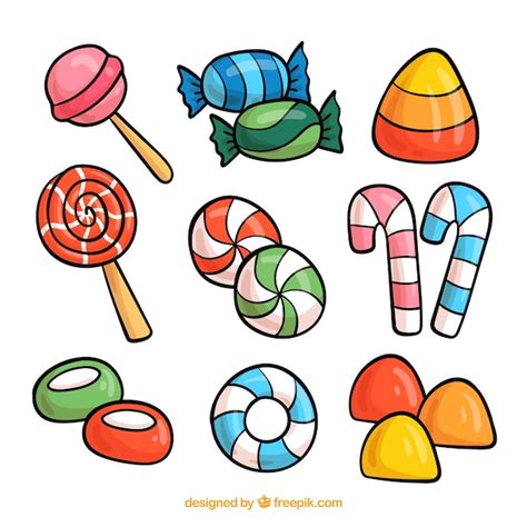 Colorful Candies Collection In Hand Drawn Style Free Vector