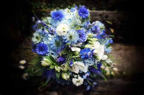 Blue Wedding Bouquet With Hydrangea Cornflowers Nigella Larkspur