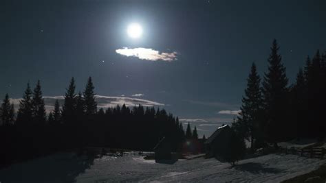 Magic Full Moon Over The Night Winter Forest Stock Footage Video