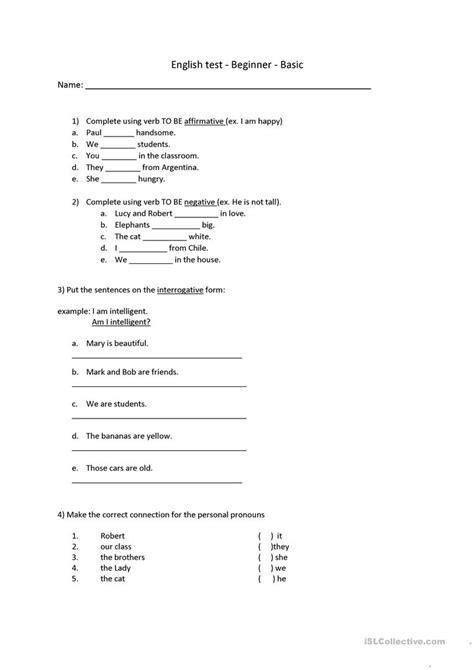 Basic English Test Worksheet Free Esl Printable