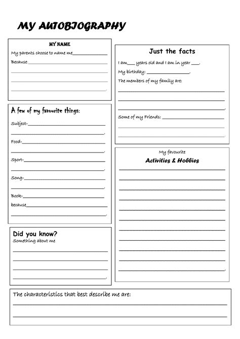 Fill In The Blank Autobiography Template
