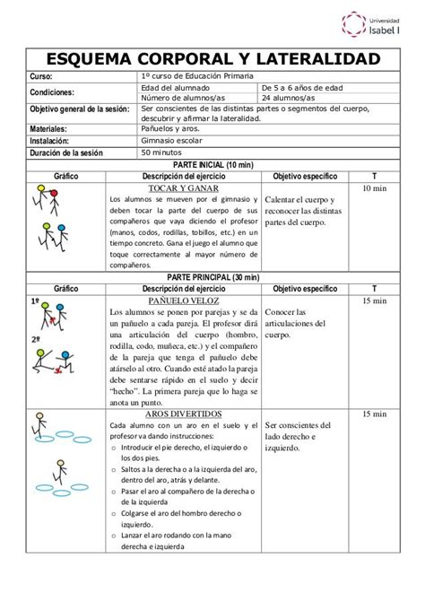 Sesi N Esquema Corporal Y Lateralidad Ejercicios De Educacion Fisica