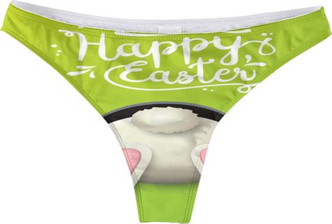 Happy Easter Eggs Funny Cute Rabbit Bunny Butt On Greenwomens Ladies Cotton Thongs Cheeky