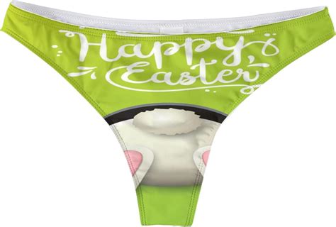 happy easter eggs funny cute rabbit bunny butt on greenwomens ladies cotton thongs cheeky