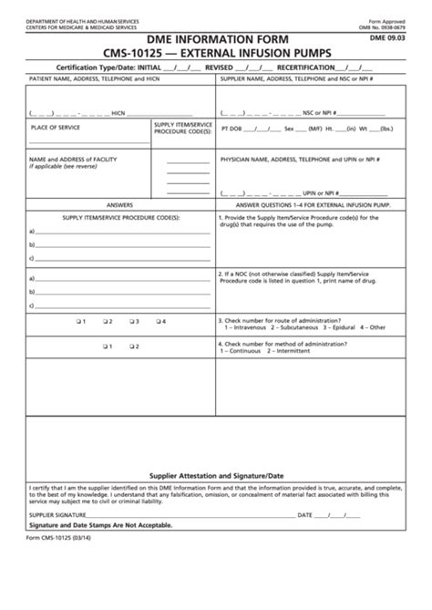 Form Cms 10125 Dme Information Form External Infusion Pumps Printable