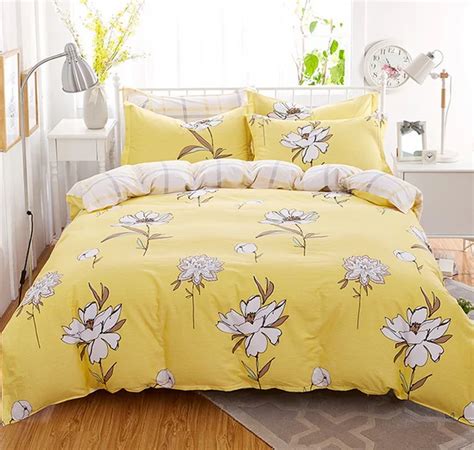 2016 New Design 100 Cotton Yellow Floral Cozy Bedding Set Queen Size