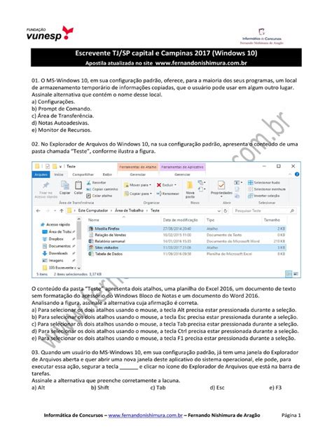 Tjsp publica edital de abertura de concurso para escrevente técnico judiciário. Windows 10 - questões de concursos comentadas para ...