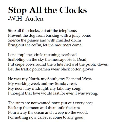 Stop All The Clocks Funeral Blues Wh Auden I Take A Deep Breath