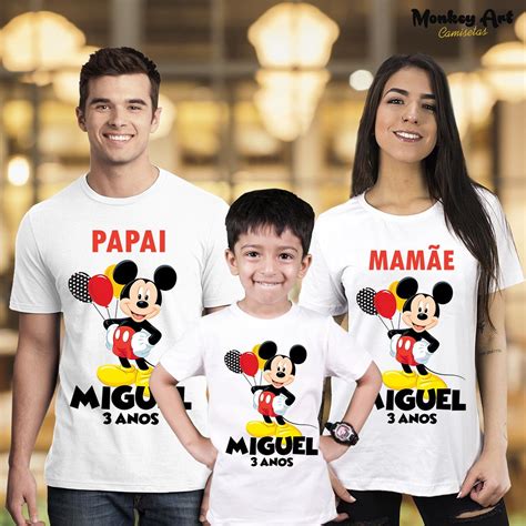 Kit 3 Camisetas Família Aniversário Mickey Mouse Disney Elo7