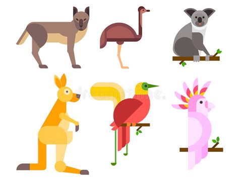 Australia Wild Animals Cartoon Popular Nature Characters Flat Style And