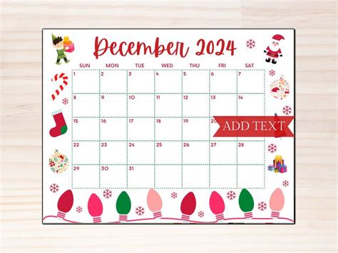 Printable December Calendar Christmas Calendar Holiday Calendar