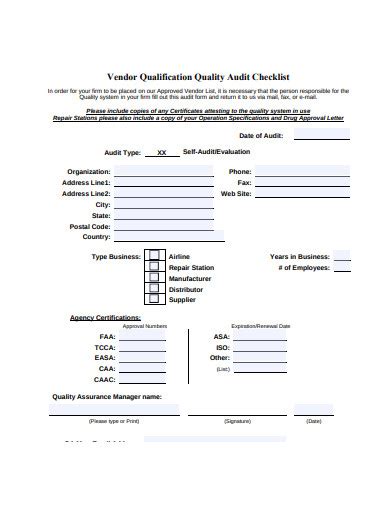 11 Free Vendor Audit Form Templates In Doc Excel Pdf