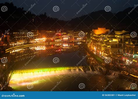 Night Scenery Of The Phoenix Town Fenghuang Ancient City Editorial