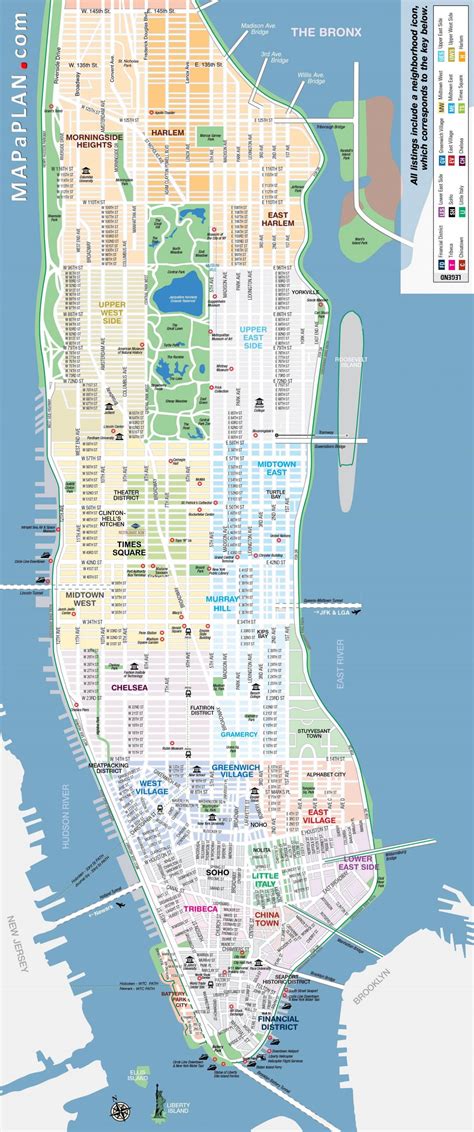 Touristenkarte Von Manhattan Sehenswürdigkeiten Und Denkmäler Von