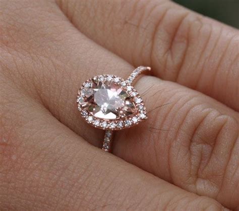 Center morganite has a vintage finish to it. 14k Rose Gold 9x6mm Morganite Pear and Diamonds Wedding or ...