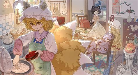 Yakumo Yukari Yakumo Ran And Chen Touhou Drawn By Dahuang Danbooru