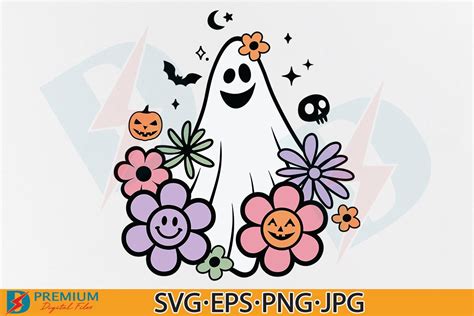 Retro Floral Ghost Svg Cute Halloween Graphic By Premium Digital Files