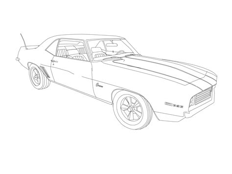 1969 Chevrolet Z28 Camaro Ss 396 V8 Drawing Bnw By Marcusmccloud100