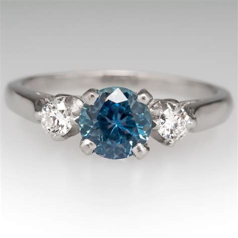 Light Blue Green Montana Sapphire Three Stone Engagement Ring Three