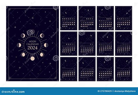 Moon Calendar For 2024 Year Lunar Phases Schedule And Cycles Stock