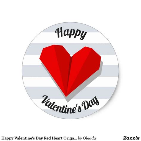 Happy Valentines Day Red Heart Origami Sticker Zazzle Happy