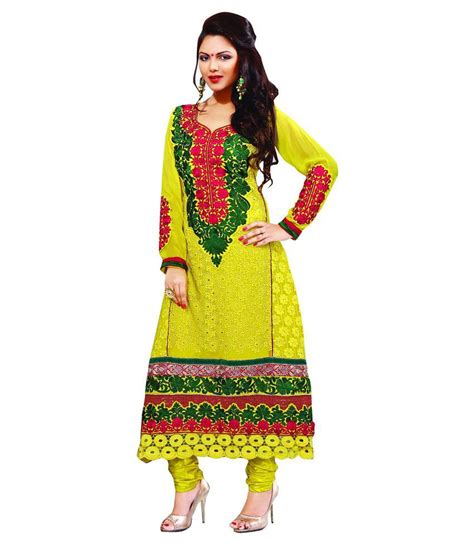 Desi Girl Yellow Georgette Unstitched Dress Material Buy Desi Girl