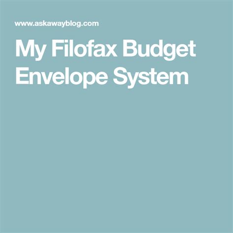 My Filofax Budget Envelope System Envelope System Budget Envelopes