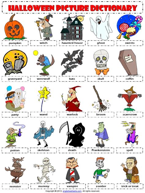 Halloween Esl Vocabulary Picture Dictionary Worksheet For Kidspdf