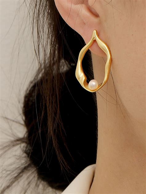 Brass Imitation Pearl Geometric Minimalist Stud Earring 1000661071